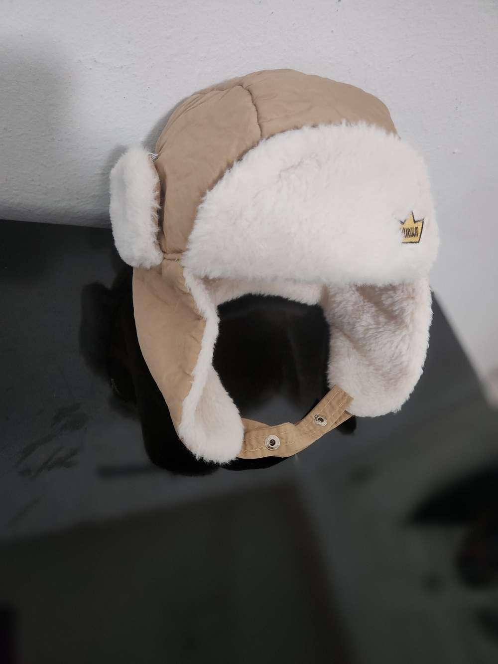 Kids Beige Faux-Fur Trapper Hat -
